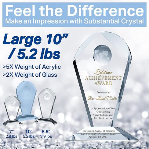 جائزة الإنجاز مدى الحياة Crystal Engrav المخصصة، مخصصة مع اسم المستلم ورسالة الجائزة، جائزة تقدير الشركة الفريدة من نوعها من Crystal (M - 8.5") in Kuwait