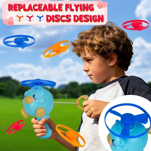 Outdoor Flying Disc Launcher Toys Set Pull-String Launchers Flying Toys for Summer Fun in Kuwait