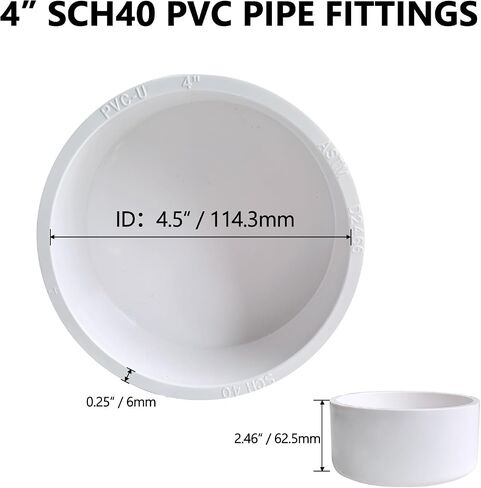2 عبوة تركيب غطاء نهاية أنبوب PVC مقاس 4 بوصات (يناسب OD 4.5 بوصة)، جدول تركيب غطاء PVC سهل الارتداء مقاس 4 بوصة 40، أبيض SCH 40 in Kuwait