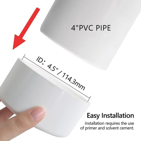 2 عبوة تركيب غطاء نهاية أنبوب PVC مقاس 4 بوصات (يناسب OD 4.5 بوصة)، جدول تركيب غطاء PVC سهل الارتداء مقاس 4 بوصة 40، أبيض SCH 40 in Kuwait