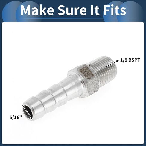 Stainless Steel Barb Fittings, 5/16" Barb 1/8 BSPT Male Hose Barb Tubing Connector for Air Water Oil Gas Fuel, 2 Pcs in Kuwait