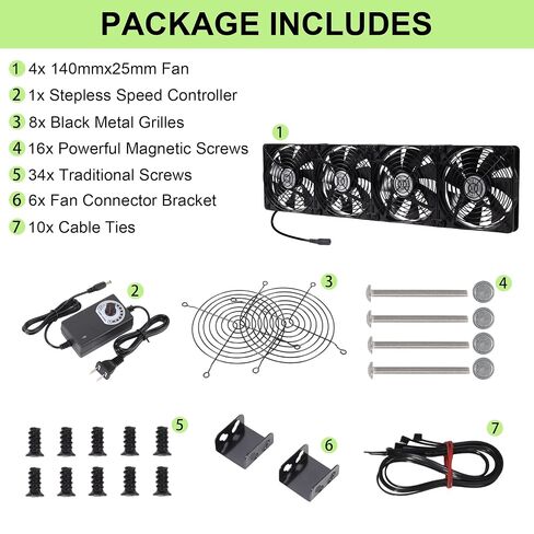 4x140mm 560mm 22.05inch Upgraded Adjustable Speed Computer PC Vent Cooling Fans with Magnetic Screw Kits for Cabinet, Server, Mining Rig, Chicken Coop and More in Kuwait