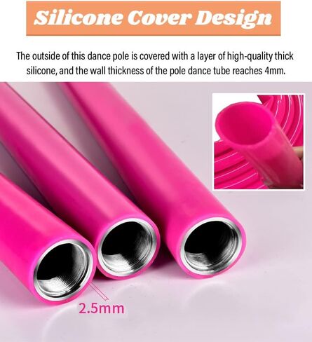 Adjustable Height Spinning Pole Stripper Pole for Plus Size Women, Spinning Static Portable Dancing Pole, Pink Silicone Dance Pole for Home Bedroom Apartment Club, Heavy Duty Loads 200kg in Kuwait