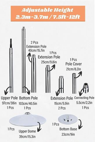 Adjustable Height Spinning Pole Stripper Pole for Plus Size Women, Spinning Static Portable Dancing Pole, Pink Silicone Dance Pole for Home Bedroom Apartment Club, Heavy Duty Loads 200kg in Kuwait