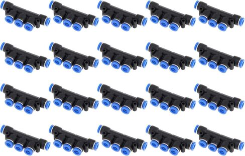 Push to Connect Air Fittings 1/4" Five Way Air Line Quick Connector Plastic 20 Pcs Blue Black in Kuwait