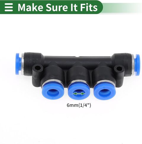 Push to Connect Air Fittings 1/4" Five Way Air Line Quick Connector Plastic 20 Pcs Blue Black in Kuwait