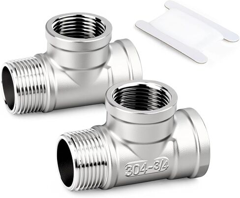 GORUGUCHI 2PCS 3/4 Inch NPT 304 Stainless Steel Tee Fitting, 3 Way Connector with 2 Female 1 Male Threads for Fuel/Air/Water/Gas/Oil in Kuwait