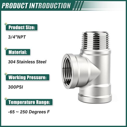 GORUGUCHI 2PCS 3/4 Inch NPT 304 Stainless Steel Tee Fitting, 3 Way Connector with 2 Female 1 Male Threads for Fuel/Air/Water/Gas/Oil in Kuwait