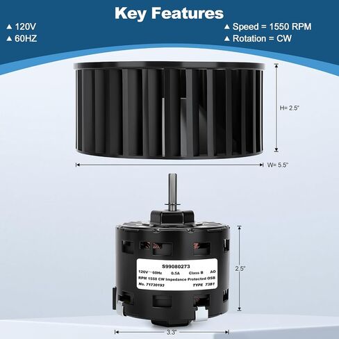 S99080273 99080273 Bathroom Fan Motor & Blower Wheel Kit with S99100412 Motor Mounting Rubbers, High Airflow Low Noise, Compatible with S90, ACS90, HS90, NS90, MS90 in Kuwait