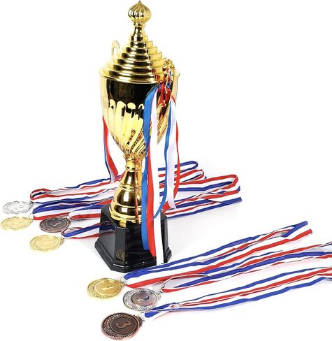 16inch Gold Champion Trophy Cup | Patriotic Red-White-Blue Bow Design | Premium Award for Sports Tournaments, Competitions & 1st Place Ceremonies in Kuwait