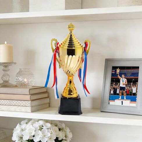 16inch Gold Champion Trophy Cup | Patriotic Red-White-Blue Bow Design | Premium Award for Sports Tournaments, Competitions & 1st Place Ceremonies in Kuwait