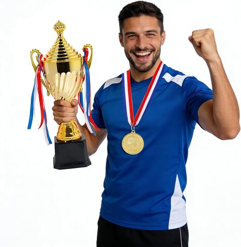 16inch Gold Champion Trophy Cup | Patriotic Red-White-Blue Bow Design | Premium Award for Sports Tournaments, Competitions & 1st Place Ceremonies in Kuwait