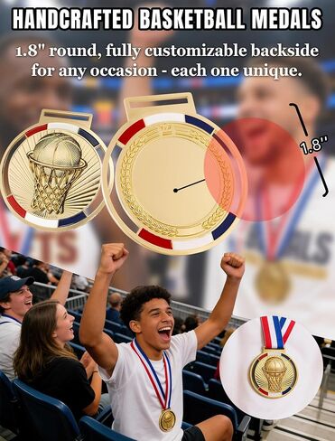 6PCS Basketball Medal with Ribbon - 3'' Heavy Duty Basketball Award Necklace for Basketball Game Match‌ Competition‌ Contest‌ in Kuwait