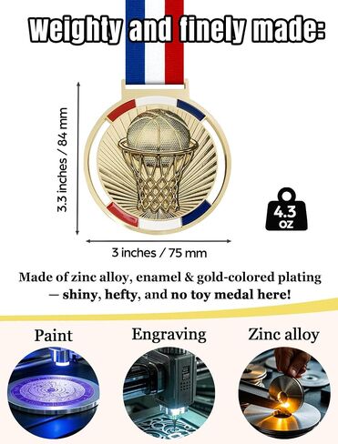 6PCS Basketball Medal with Ribbon - 3'' Heavy Duty Basketball Award Necklace for Basketball Game Match‌ Competition‌ Contest‌ in Kuwait