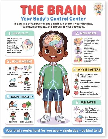 JELLY BEAN GENIUS Human Body Posters Set of 6 – Laminated Dry-Erase Anatomy Charts for Classroom & Homeschool | Brain Heart Lungs Stomach Science Wall Posters 8.5x11 in Kuwait