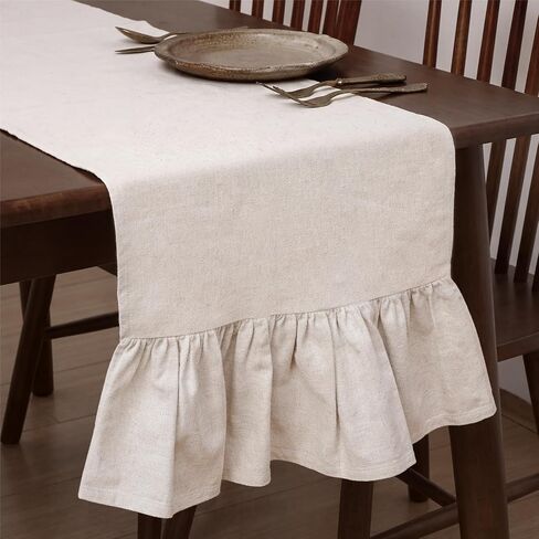 Gilprop Boho Table Runner Linen Farmhouse Table Runners with Ruffle Hem Rustic Burlap Home Party Decoration for Living Room(13 x 72 Inch,Linen Beige) in Kuwait