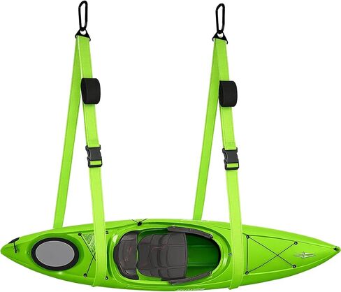 Kayak Storage Straps with Quick-Release Carabiner, Adjustable Hanging Straps for Kayak, Canoe, Paddleboard, SUP, Nylon, Green, 2 Pack in Kuwait