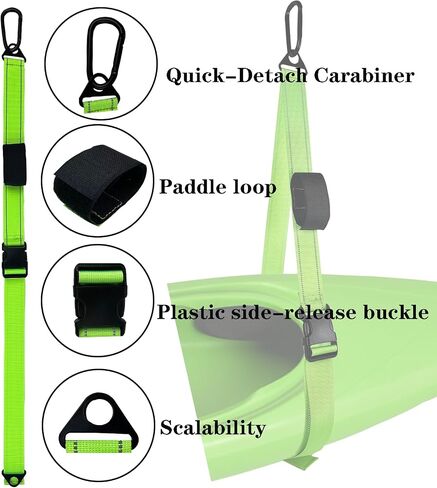 Kayak Storage Straps with Quick-Release Carabiner, Adjustable Hanging Straps for Kayak, Canoe, Paddleboard, SUP, Nylon, Green, 2 Pack in Kuwait
