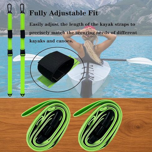 Kayak Storage Straps with Quick-Release Carabiner, Adjustable Hanging Straps for Kayak, Canoe, Paddleboard, SUP, Nylon, Green, 2 Pack in Kuwait