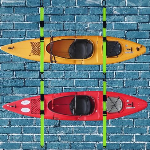 Kayak Storage Straps with Quick-Release Carabiner, Adjustable Hanging Straps for Kayak, Canoe, Paddleboard, SUP, Nylon, Green, 2 Pack in Kuwait