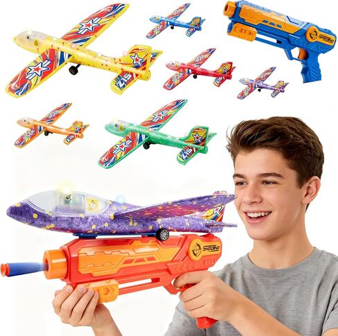 JOYIN LED Foam Glider Airplane Launcher Set, Included Light-Up Flying Planes and Handheld Launcher, Long Distance Outdoor Flying Game for Teens & Adults (14+) in Kuwait