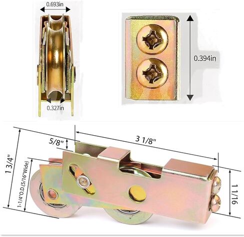 2Pack Sliding Door Rollers, 1-1/4 Inch Sliding Patio Door Tandem Roller Assembly Steel Ball Wheel, Sliding Glass Door Rollers Replacement for Sliding Glass Door Screen Capacity in Kuwait