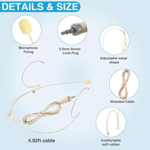 2 Pack Headset Microphone Double Over Ear Earset Hanging Condenser Hands-Free Omnidirectional Mic for Sennheiser 1.5m Cable and Windscreen,3.5mm Female Screw Plug in Kuwait
