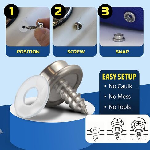 براغي EZ-Xtend من الفولاذ المقاوم للصدأ من الدرجة البحرية 3/8 بوصة #8 كبس لغطاء القارب. تتضمن مجموعة الأزرار المميزة 10 قطع من أدوات التثبيت اللولبية، و10 أدوات تثبيت مرنة من الفينيل الشفاف من مادة PVC in Kuwait