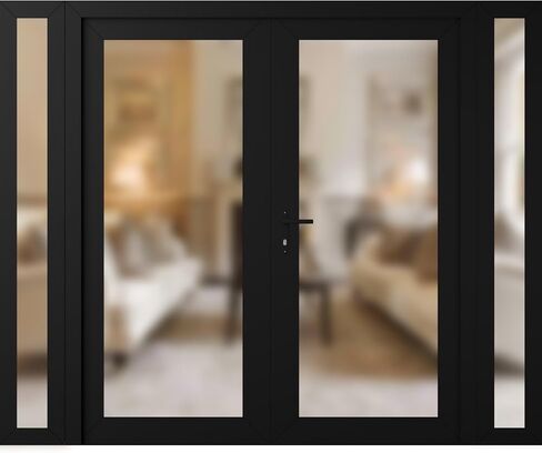 Front Exterior Prehung Metal-Plastic Double Doors Frosted Glass/MANUX 8102 Matte Black/Office Commercial and Residential Doors Entrance Patio Garage 104" x 80" Right-Hand Inswing in Kuwait