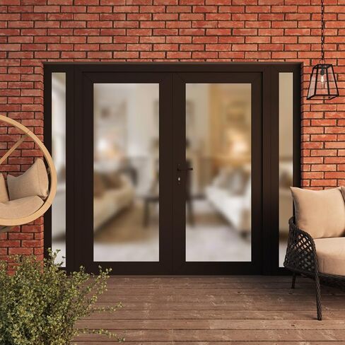 Front Exterior Prehung Metal-Plastic Double Doors Frosted Glass/MANUX 8102 Matte Black/Office Commercial and Residential Doors Entrance Patio Garage 104" x 80" Right-Hand Inswing in Kuwait