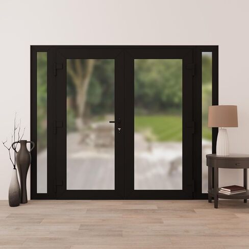 Front Exterior Prehung Metal-Plastic Double Doors Frosted Glass/MANUX 8102 Matte Black/Office Commercial and Residential Doors Entrance Patio Garage 104" x 80" Right-Hand Inswing in Kuwait