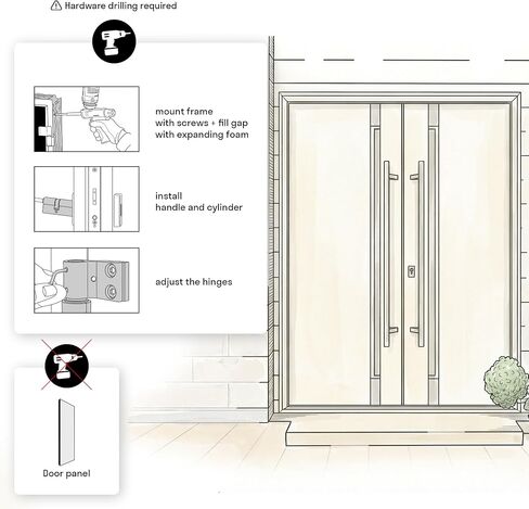 Front Exterior Prehung Metal-Plastic Double Doors Frosted Glass/MANUX 8102 Matte Black/Office Commercial and Residential Doors Entrance Patio Garage 104" x 80" Right-Hand Inswing in Kuwait