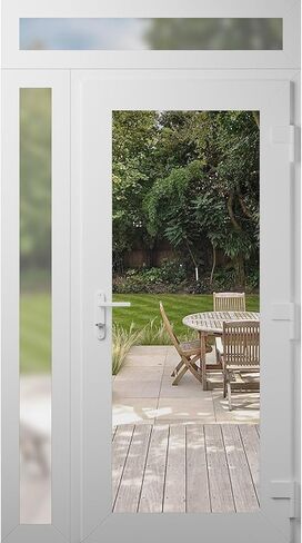 Front Exterior Prehung Metal-Plastic Door Clear Glass/MANUX 8666 White Silk/Office Commercial and Residential Doors Entrance Patio Garage 48" x 94" Left-Hand Inswing in Kuwait