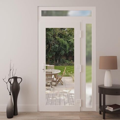 Front Exterior Prehung Metal-Plastic Door Clear Glass/MANUX 8666 White Silk/Office Commercial and Residential Doors Entrance Patio Garage 48" x 94" Left-Hand Inswing in Kuwait