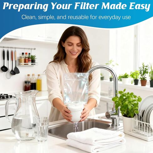 Hsei 2 Pack Reusable Priming Bag for Pitcher Filters, Compatible with Clearly Filtered Water Pitcher Replacement Filters, Food Grade PP, Reusable Pre Rinse Bag in Kuwait