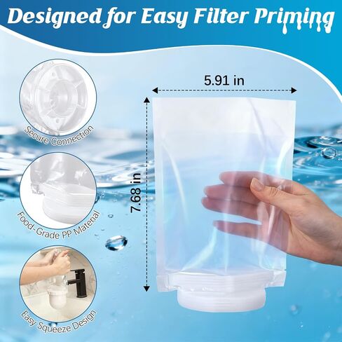 Hsei 2 Pack Reusable Priming Bag for Pitcher Filters, Compatible with Clearly Filtered Water Pitcher Replacement Filters, Food Grade PP, Reusable Pre Rinse Bag in Kuwait