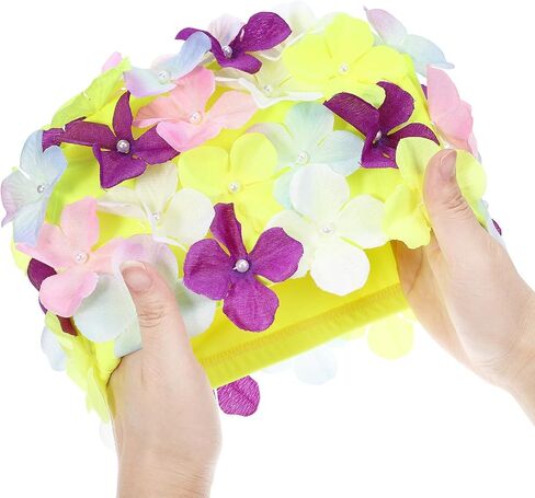 Swim Floral Petal Hat, Colorful Nylon Swim Cap, Women Stylish Bathing Swimming Cap Anti Skid Snorkeling Water Aerobics in Kuwait
