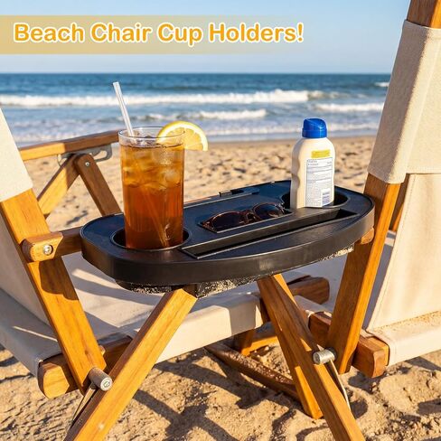 حامل أكواب كرسي الشاطئ من باتيلاي مقاس 9.5 × 15 بوصة حامل مشروبات كرسي التخييم يحمل كوبين مقاس 3.35 بوصة منظم كتب واقية من الشمس للاستخدام في الهواء الطلق والشاطئ والتخييم في الحديقة وصيد الأسماك في الفناء in Kuwait