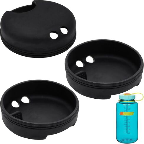 TiciKim 3 عبوات من السيليكون Splashguard لزجاجة Nalgene ذات فم واسع 32 أونصة - تناسب معظم زجاجات الفم مقاس 53 مم - واقي رذاذ واسع الفم لملحقات زجاجات مياه Nalgene (أسود) in Kuwait