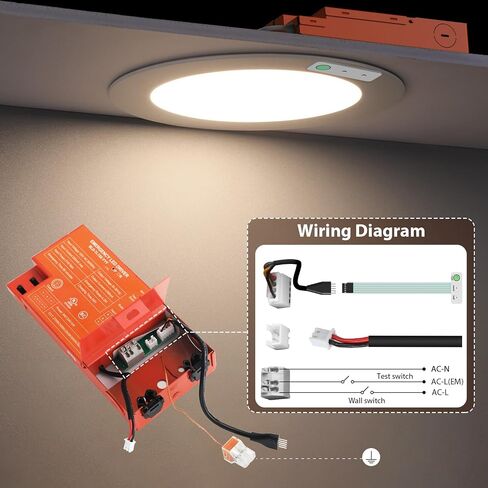 مصباح LED للطوارئ مقاس 6 بوصات من dephen مع بطارية احتياطية لمدة 90 دقيقة، إضاءة سفلية دائرية رفيعة للغاية 5CCT 2700-5000K، 9W/12W/15W، إضاءة سقف تجارية قابلة للضبط in Kuwait