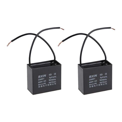 uxcell Ceiling Fan Capacitor CBB61 8uF 500V AC 2 Wires Metalized Polypropylene Film Capacitors 47x20x41mm for Water Pump Motor Generator, Pack of 2 in Kuwait
