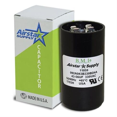 43-56 uF x 330 VAC - Dayton Grainger 6FLU5 Start Capacitor - BMI Replacement # 092A043B330BD4A - Made in The USA in Kuwait