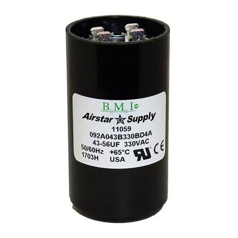43-56 uF x 330 VAC - Dayton Grainger 6FLU5 Start Capacitor - BMI Replacement # 092A043B330BD4A - Made in The USA in Kuwait