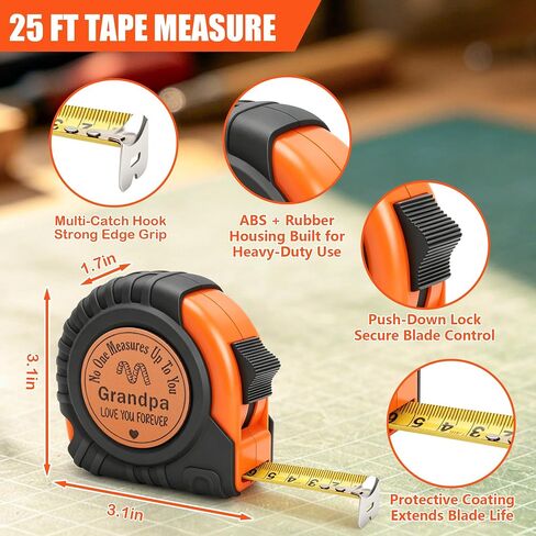 Grandpa Gifts for Papa from Grandkids Birthday Gifts for Grandfather Granddad from Granddaughter Grandson, Christmas White Elephant Grandparents Day Gift Genuine Leather Engraved 25 FT Tape Measure in Kuwait