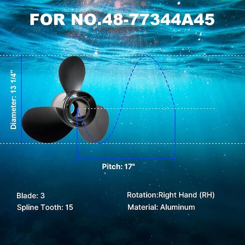 Max Motosports Aluminum Propeller 48-77344A45 fit Mercury Outboard Engine 13-1/4x17 Marine 60 75 90 100 115 125HP Prop 13.25 x 17 Pitch 15 Tooth Spline in Kuwait