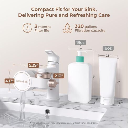 Waterdrop BFT1 Skincare Bathroom Sink Filter, Water Filter for Sink Faucet, 0.000001 mm, Reduces 99.9% Chlorine, Skin Redness & Scale Control, Water Softner, NSF Certified (1 Filter Included) in Kuwait
