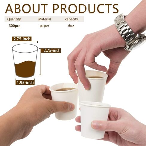 Vumdua 300 Pcs 6 oz Disposable Paper Cups, Hot Cold Beverage Drinking Cup for Coffee, Water, Tea, Juice, Espresso & Cortado (White) in Kuwait