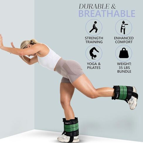Heavy Ankle & Wrist Weights – 50/60/70/80 lbs Pair (25–40lbs - Each) | Dual Adjustable Secure Strap System, Patented Design | Ideal for Home Workouts, Pilates, Yoga, Glute Training in Kuwait