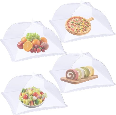 4 Pack Large Mesh Food Covers 17" x 17", Tall White Nylon Food Tents, Collapsible Pop-Up Food Cover Umbrellas for Camping, Picnics, BBQ, Parties, Plant, Flower, Fruit Cover in Kuwait