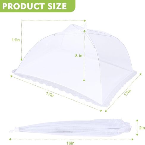 4 Pack Large Mesh Food Covers 17" x 17", Tall White Nylon Food Tents, Collapsible Pop-Up Food Cover Umbrellas for Camping, Picnics, BBQ, Parties, Plant, Flower, Fruit Cover in Kuwait